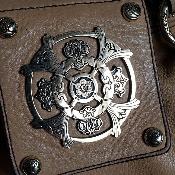 Leather KATE LANDRY Handbag Logo Metal detail Straw Yellow - Picture 11 of 16